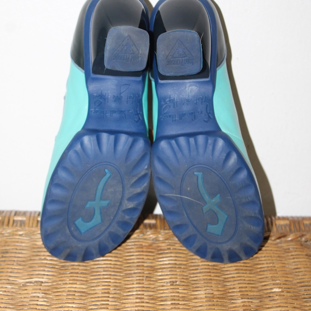 John Fluevog Teal & Navy Mary Jane Heels.  Sz. 10 - Picture 7 of 12